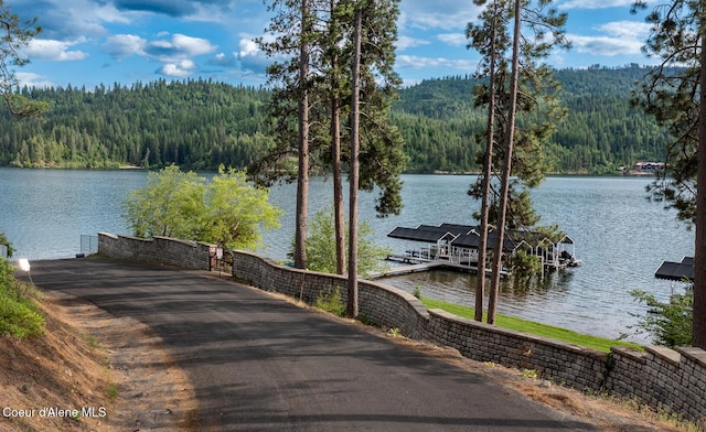 6767 S Renaissance Way, Coeur Dalene, ID 83814 - dock featuring a forest view, a water view, and a boat ramp
