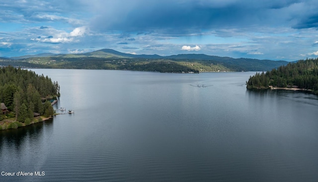 6767 S Renaissance Way, Coeur Dalene, ID 83814 - water view featuring a mountain backdrop and a forest