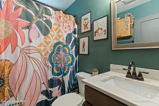 84 E Cabinet Wagon Rd, Clark Fork, ID 83811 - full bathroom with vanity, a textured wall, and curtained shower