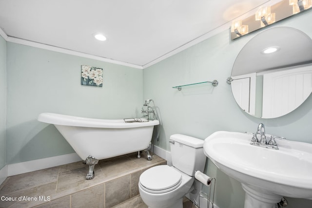 1215 N A St, Coeur Dalene, ID 83814 - bathroom with a soaking tub, ornamental molding, and recessed lighting