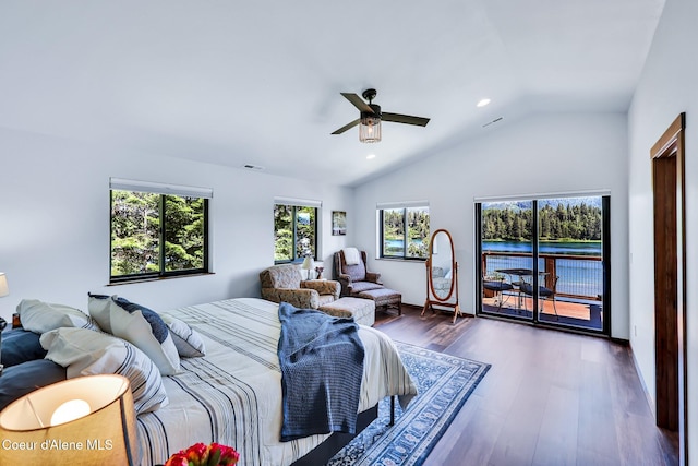 115 W Lakeview Blvd, Priest River, ID 83856 - bedroom featuring vaulted ceiling, wood finished floors, recessed lighting, and a ceiling fan