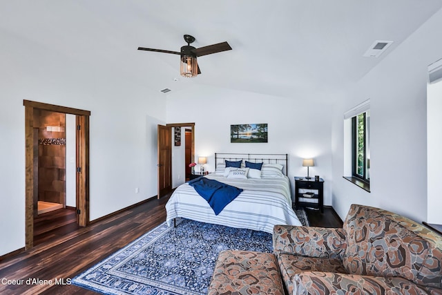115 W Lakeview Blvd, Priest River, ID 83856 - bedroom with wood finished floors, vaulted ceiling, and a ceiling fan