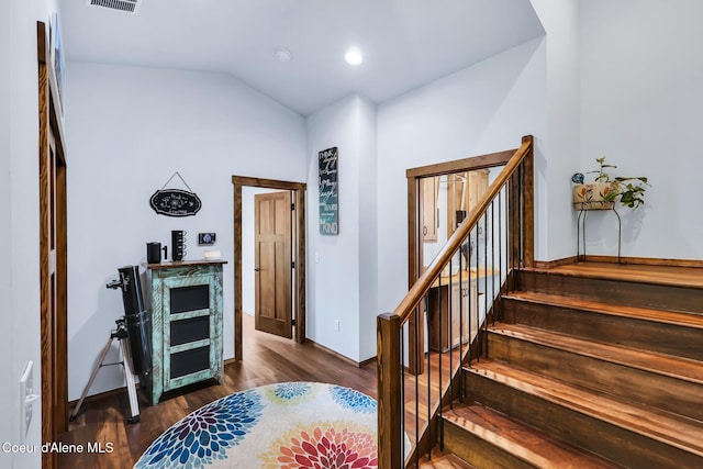 115 W Lakeview Blvd, Priest River, ID 83856 - stairs with wood finished floors and vaulted ceiling