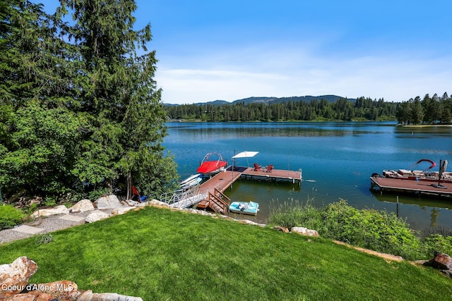 115 W Lakeview Blvd, Priest River, ID 83856 - dock with a wooded view, a water and mountain view, and a yard
