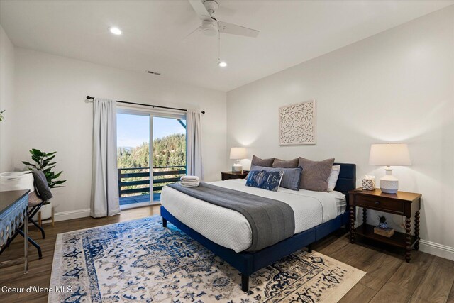 3889 E Avery Ln, Coeur Dalene, ID 83814 - bedroom featuring access to outside, wood finished floors, recessed lighting, and ceiling fan