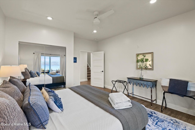 3889 E Avery Ln, Coeur Dalene, ID 83814 - bedroom with wood finished floors, recessed lighting, and ceiling fan