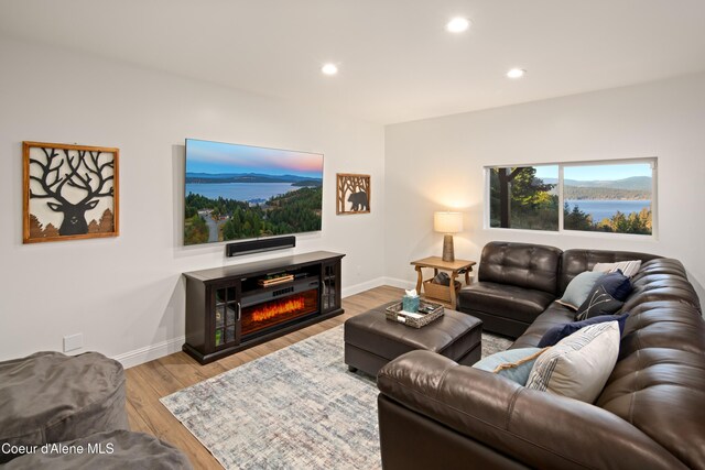3889 E Avery Ln, Coeur Dalene, ID 83814 - living area featuring wood finished floors, recessed lighting, and a glass covered fireplace