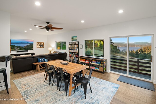 3889 E Avery Ln, Coeur Dalene, ID 83814 - dining room featuring recessed lighting, a ceiling fan, and light wood-style floors