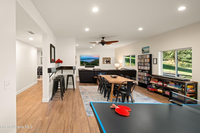 3889 E Avery Ln, Coeur Dalene, ID 83814 - rec room featuring a ceiling fan, light wood-type flooring, and recessed lighting