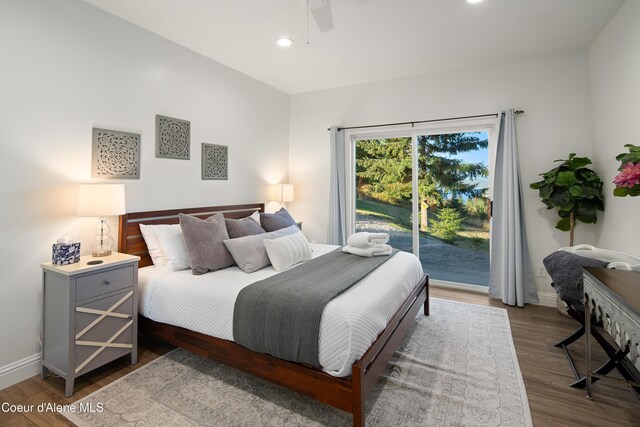 3889 E Avery Ln, Coeur Dalene, ID 83814 - bedroom featuring wood finished floors, recessed lighting, access to outside, and a ceiling fan