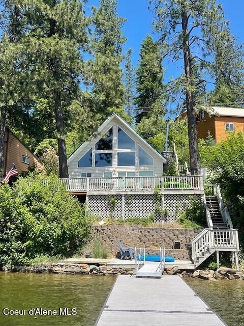 5734 W Freeman Rd, Rathdrum, ID 83858 - dock featuring stairs and a deck with water view