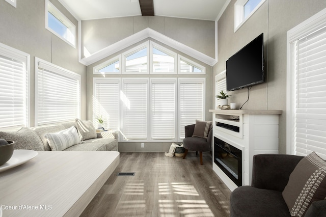 716 Raeder St, Kooskia, ID 83539 - living area featuring wood finished floors and high vaulted ceiling