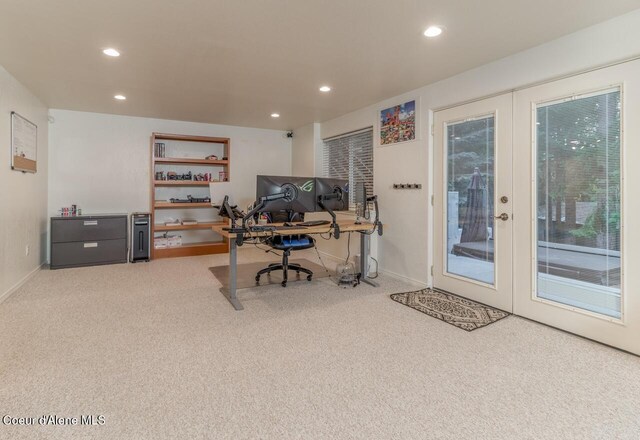 6531 Tannenbaum Cir, Bonners Ferry, ID 83805 - office area with french doors, carpet, and recessed lighting
