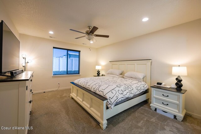 5987 W Quinn Way, Rathdrum, ID 83858 - bedroom featuring dark carpet, recessed lighting, and a ceiling fan