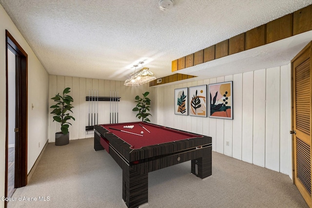 4206 W Appaloosa Rd, Coeur Dalene, ID 83815 - playroom featuring carpet floors, a textured ceiling, billiards, and wooden walls
