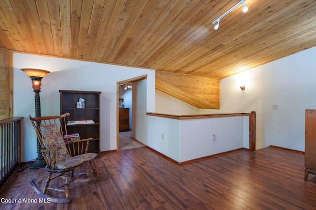 306 Scranton Ave, Coolin, ID 83821 - sitting room with wooden ceiling, rail lighting, wood finished floors, and an upstairs landing