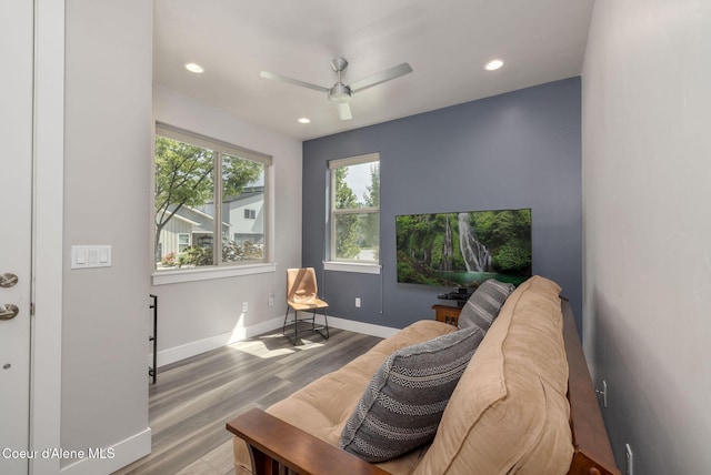 2999 N Casa Ct, Coeur Dalene, ID 83814 - sitting room with wood finished floors, a ceiling fan, and recessed lighting
