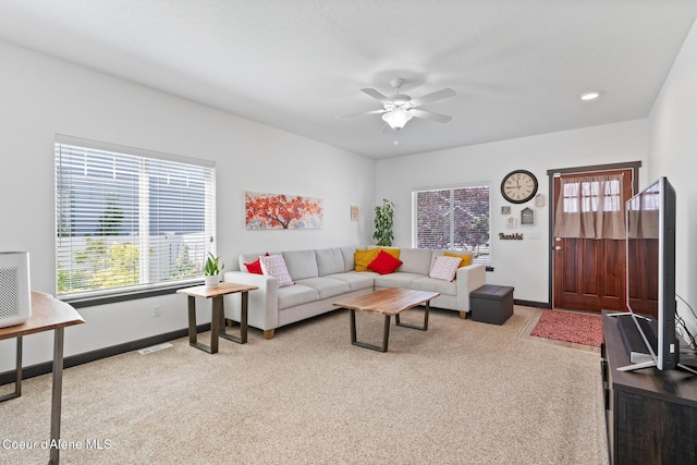 6522 N Idlewood Dr, Coeur Dalene, ID 83815 - living area featuring carpet floors, ceiling fan, and healthy amount of natural light