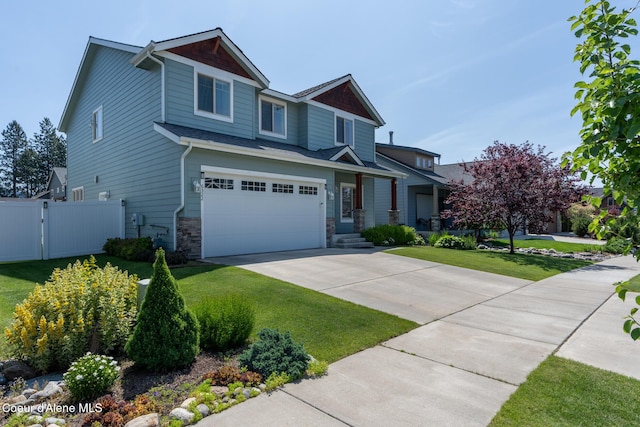 6522 N Idlewood Dr, Coeur Dalene, ID 83815 - craftsman inspired home featuring concrete driveway, an attached garage, a gate, and stone siding