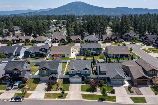 6522 N Idlewood Dr, Coeur Dalene, ID 83815 - aerial view of residential area with a mountain backdrop and a heavily wooded area
