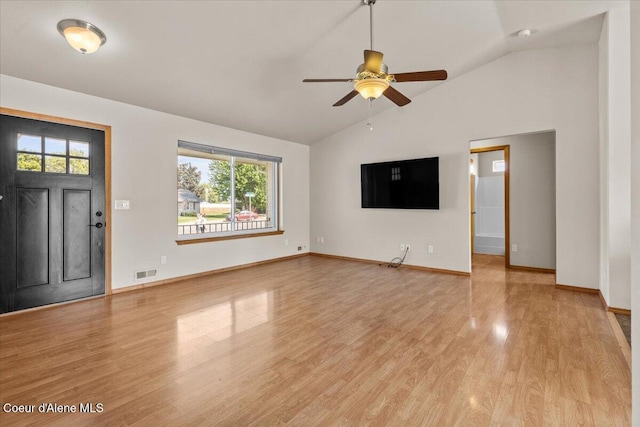 1601 N Summer Rose St, Post Falls, ID 83854 - foyer entrance with lofted ceiling, ceiling fan, plenty of natural light, and light wood-style floors
