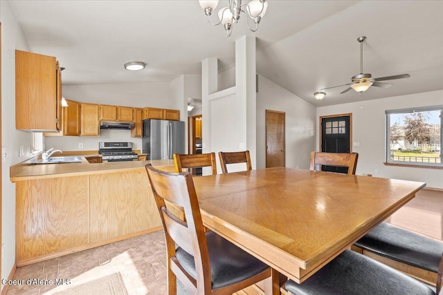 1601 N Summer Rose St, Post Falls, ID 83854 - dining area featuring lofted ceiling, a ceiling fan, and a chandelier