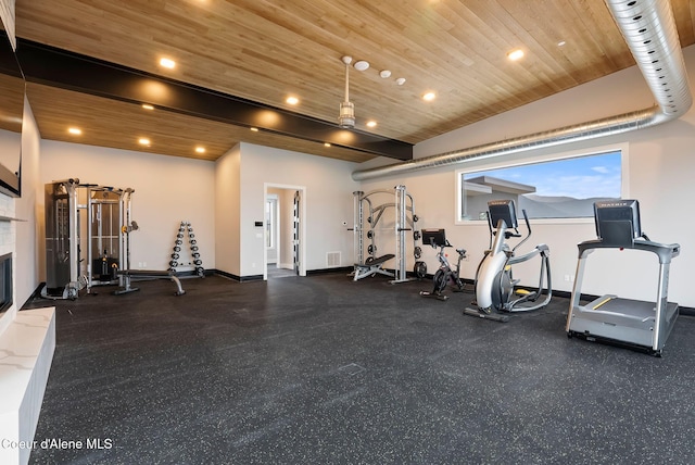 802 Sandpoint Ave # 8302, Sandpoint, ID 83864 - exercise room featuring wooden ceiling, recessed lighting, and a glass covered fireplace