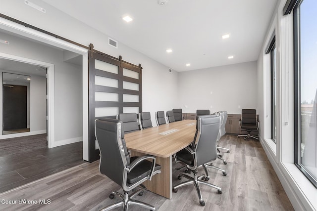 802 Sandpoint Ave # 8302, Sandpoint, ID 83864 - home office with wood finished floors, a barn door, and recessed lighting