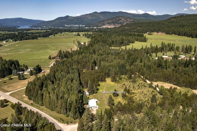 12 Otts Basin Rd, Sagle, ID 83860 - aerial overview of property's location with a mountainous background and a heavily wooded area