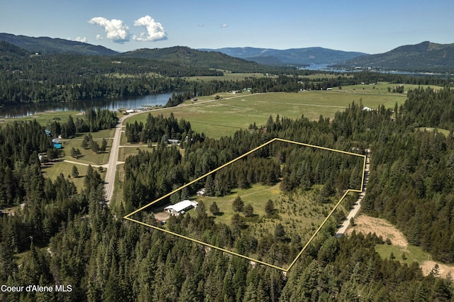 12 Otts Basin Rd, Sagle, ID 83860 - aerial view of property's location with a water and mountain view and property boundaries highlighted