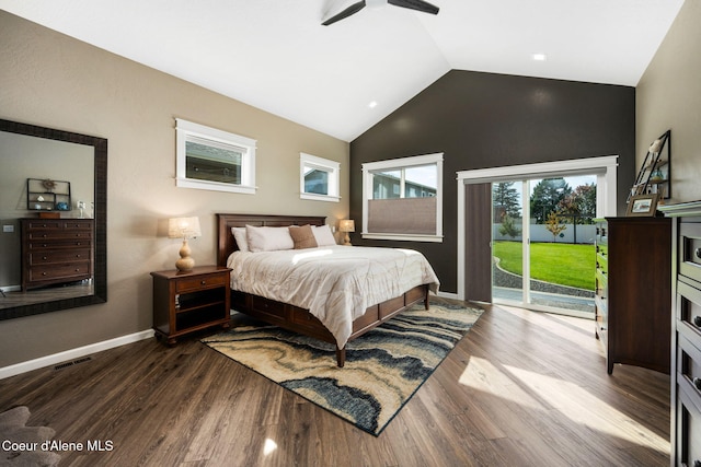 1222 W Tamarindo Ln, Hayden, ID 83835 - bedroom featuring access to outside, lofted ceiling, and wood finished floors