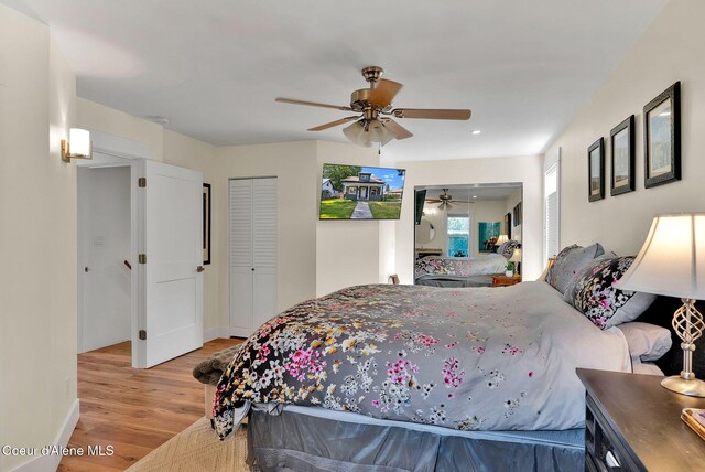 310 W Linden Ave, Coeur Dalene, ID 83814 - bedroom with wood finished floors, ceiling fan, and a closet