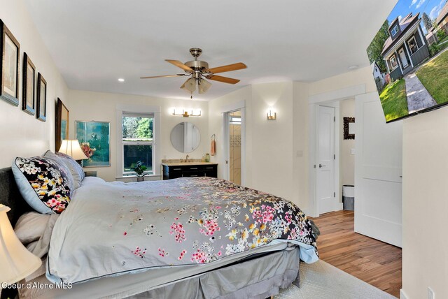 310 W Linden Ave, Coeur Dalene, ID 83814 - bedroom with wood finished floors, recessed lighting, and ceiling fan