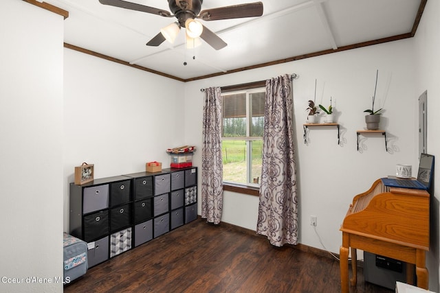 4119 Colburn Culver, Sandpoint, ID 83864 - bedroom with wood finished floors, a ceiling fan, and ornamental molding