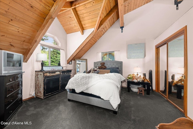 299 Oak Ter, Cocolalla, ID 83813 - bedroom featuring dark colored carpet and wooden ceiling