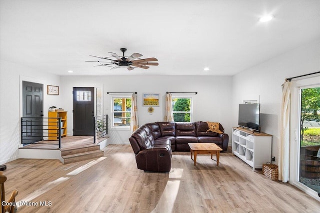 3212 N 7th St, Coeur Dalene, ID 83815 - living room with recessed lighting, light wood-style floors, and ceiling fan