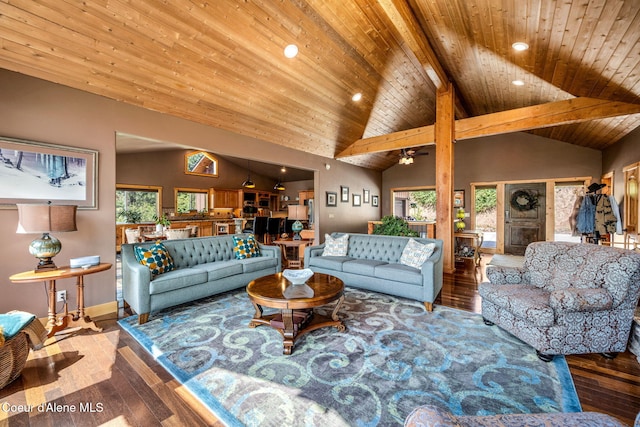 602 Country Club Ln, Pinehurst, ID 83850 - living area with wood ceiling, wood finished floors, recessed lighting, and a ceiling fan
