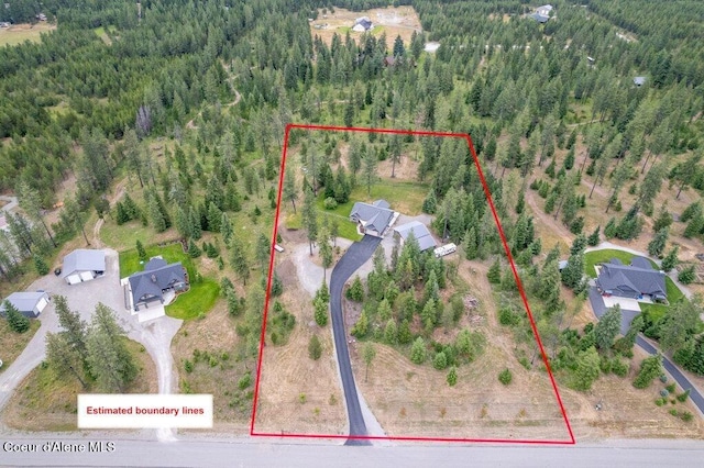 695 W Keva Ln, Athol, ID 83801 - aerial overview of property's location featuring property boundaries highlighted and a forest