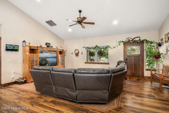 695 W Keva Ln, Athol, ID 83801 - living room featuring ceiling fan, wood finished floors, vaulted ceiling, and recessed lighting