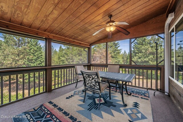 9067 W Coeur D Alene Dr, Spirit Lake, ID 83869 - sunroom / solarium with a ceiling fan, lofted ceiling, and outdoor dining area