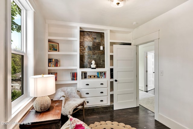 917 N Boyer Ave, Sandpoint, ID 83864 - living area featuring dark wood finished floors and built in shelves