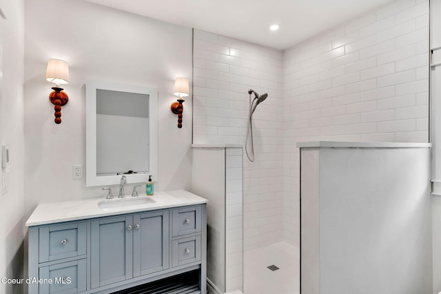917 N Boyer Ave, Sandpoint, ID 83864 - bathroom featuring vanity, a walk in shower, and recessed lighting