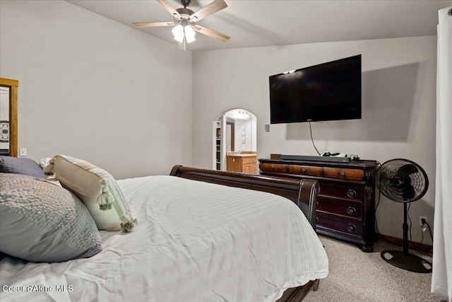 438 Berry Hl, Cocolalla, ID 83813 - bedroom featuring carpet floors, arched walkways, ceiling fan, and vaulted ceiling