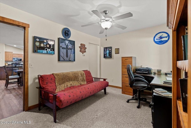 438 Berry Hl, Cocolalla, ID 83813 - office area featuring light carpet and ceiling fan