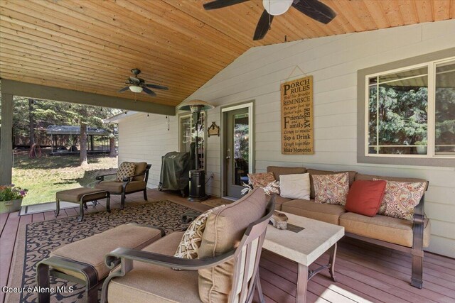 438 Berry Hl, Cocolalla, ID 83813 - view of patio / terrace with a ceiling fan, outdoor lounge area, grilling area, and a wooden deck