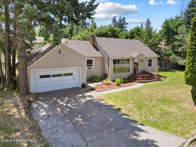2224 E Coeur D Alene Ave, Coeur Dalene, ID 83814 - view of front of home featuring driveway, a front yard, a chimney, a garage, and roof with shingles