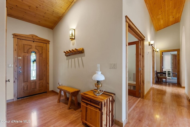 1625 Sequoia, Sandpoint, ID 83864 - foyer featuring lofted ceiling, light wood-style floors, and wood ceiling