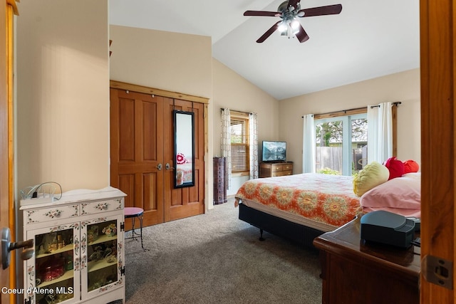 1625 Sequoia, Sandpoint, ID 83864 - carpeted bedroom featuring lofted ceiling, access to outside, and a ceiling fan