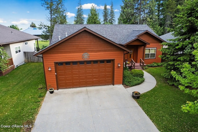 1625 Sequoia, Sandpoint, ID 83864 - rustic home with concrete driveway, a shingled roof, and a garage