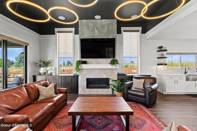 3811 N Foxtail Rd, Post Falls, ID 83854 - living room featuring a glass covered fireplace and wood finished floors